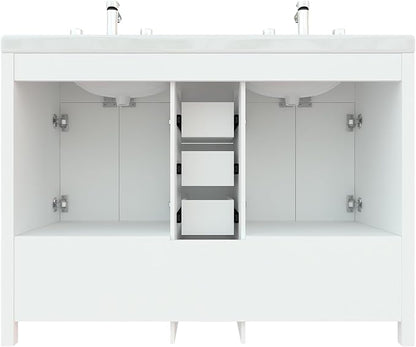 51 inch Bathroom Sink Vanity Combo, Large Freestanding Double Bath Vanity Sink Set with 2 Cabinets & 6 Drawers, Dual Basin Modern Bathroom Storage Cabinet, White