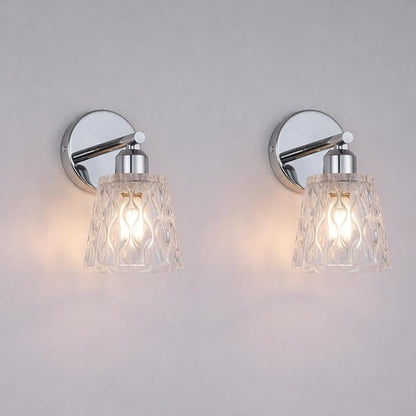 Chrome 1 Light Bathroom Vanity Lights, 2 Pack, with Textured Glass Shades, E26 Sockets, Bathroom Light Fixtures Over Mirror, Modern Lighting Fixtures Wall Lamp Vanity Lights
