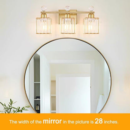 Lxybcce Bathroom Vanity Light Fixture 3-Light - Vanity Lights for Bathroom with Crystal Shade Gold Metal, Easy Install No Drilling Needed, Shadow-Free Illumination for Modern Bathroom Mirror Decor