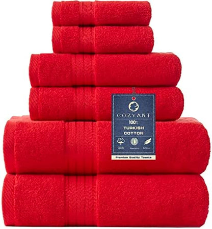 COZYART Red Bath Towel Set for Bathroom Soft Absorbent Durable 650 GSM Turkish Cotton Towel Sets of 6, 2 Large Bath Towels, 2 Hand Towels, 2 Washclothes
