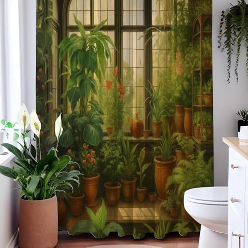 Botanical Greenhouse Garden Plant Scenic Shower Curtain 72x72 Inches