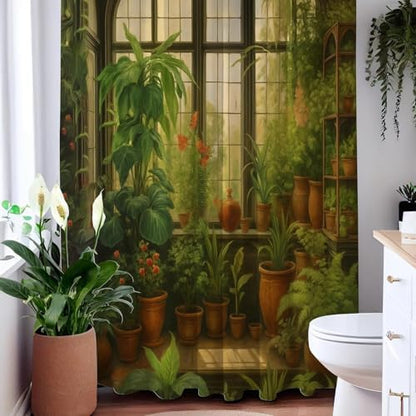 Botanical Greenhouse Garden Plant Scenic Shower Curtain 72x72 Inches