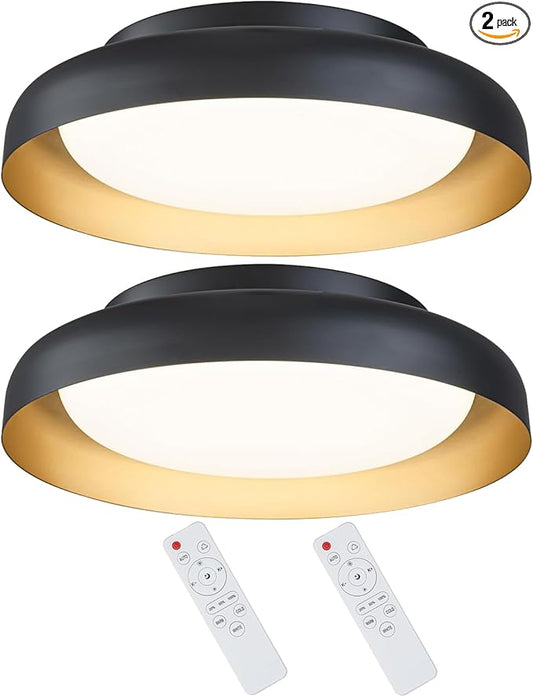 Ken & Ricky Flush Mount Ceiling Light Fixture, Led Dimmable 24w for Bedroom Kitchen Bathroom Laundry Hallway Entryway,Remote Control (Black and Gold,12Inch,2PK)