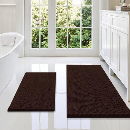 Smiry Chenille Bathroom Rugs Sets 2 Piece (36x24+24x16, Brown)