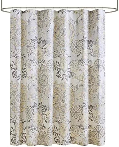 Madison Park Isla Shower Curtain for Bathroom, Cotton, 72 x 72, Yellow