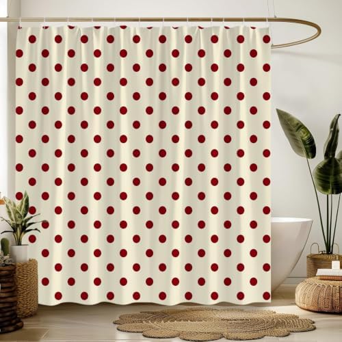 Polka Dot Christmas Shower Curtain Bathroom Decor with Hooks,70"Wx78"H