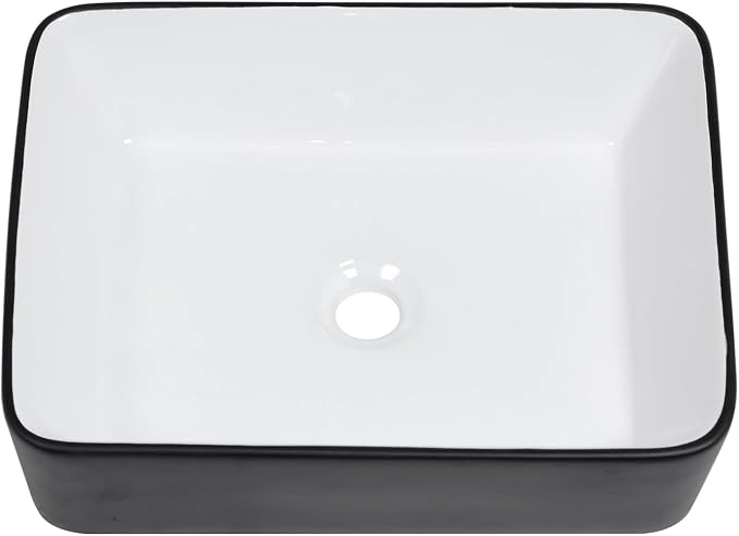 Bathroom Vessel Sink 19" x 15" Rectangle Bathroom Sinks Above Counter | Black and White Porcelain Ceramic Vessel Sinks Vanity Sink Rectangular Modern Above Counter Bathroom Vessel Sink