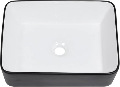 Bathroom Vessel Sink 19" x 15" Rectangle Bathroom Sinks Above Counter | Black and White Porcelain Ceramic Vessel Sinks Vanity Sink Rectangular Modern Above Counter Bathroom Vessel Sink