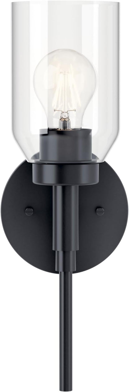 Kichler Madden 1-Light Wall Sconce with Clear Glass in Black, Sloped Ceiling Compatible, for Bathroom or Hallway (14.75" x 5"), 55183BK