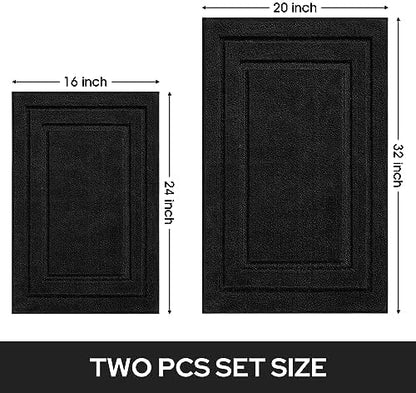 HOMEIDEAS Bathroom Rugs Sets 2 Piece, Super Soft Non Slip Bath Mat Black
