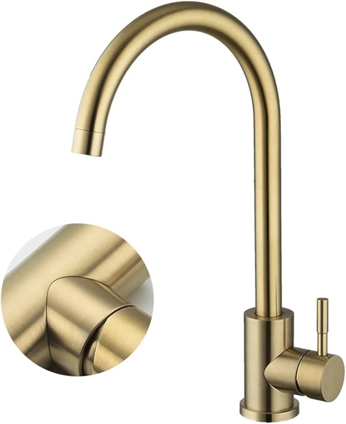 Stainless Steel Black Kitchen Faucet 360° Swivel Deck Mount Mixer Tap Hot & Cold Water Modern Bathroom Vanity Crane for Stylish Sink Upgrade，Brushed Gold a