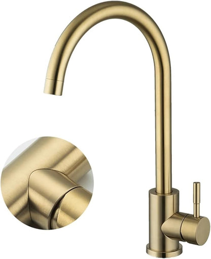Stainless Steel Black Kitchen Faucet 360° Swivel Deck Mount Mixer Tap Hot & Cold Water Modern Bathroom Vanity Crane for Stylish Sink Upgrade，Brushed Gold a
