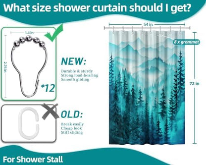 Dark Teal Forest Stall Shower Curtain, 54X72 in Narrow Small, Mountain