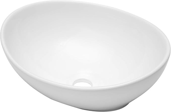 Dcolora Bowl Sink for Bathroom 16"x13" White Oval Vessel Sink Above Counter Vanity Sink Bowl Basin, Boat(Egg) Shape 16"x13" - DC-V8897