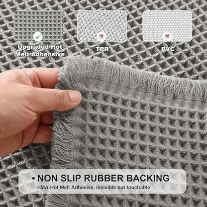 JIUZHEN Set of 2 Waffle Bathroom Rugs Boho Bath Mats 16"x24"+24"x36", Grey