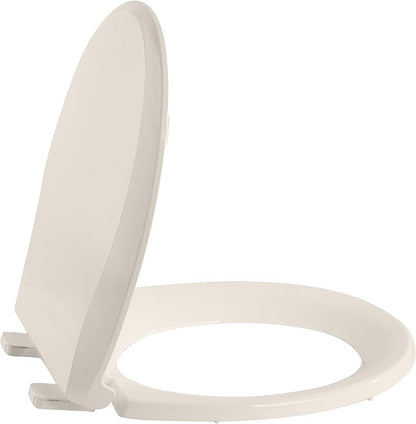 17" Round Quiet Close Toilet Seat, Almond Color Polypropylene with Never-Loosen Durable Design, Easy Installation and Maintenance
