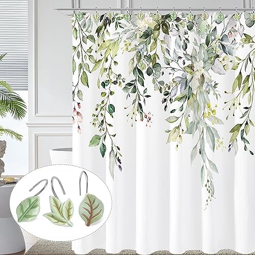 SageGreen Plant Leaf Shower Curtain Hooks,Eucalyptus Bathroom Decor,12PCS