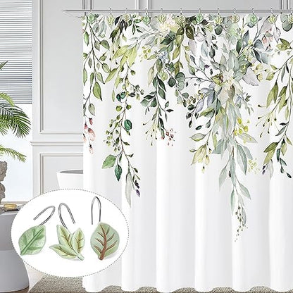 SageGreen Plant Leaf Shower Curtain Hooks,Eucalyptus Bathroom Decor,12PCS
