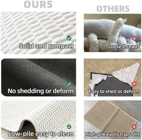 TYUU Bathroom Runner Rug, Long Bath Mat Washable Thin Quick Dry Low Pile Bathroom Runner Rugs 24 x 60 Non Slip, White 24"x60"