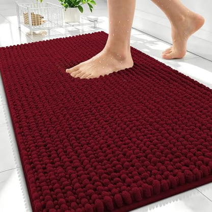 OLANLY Thick Chenille Absorbent Bathroom Rugs Mat 30x20, Burgundy