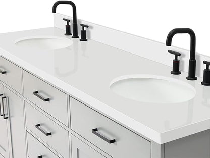 ARIEL Hepburn 72-inch Bathroom Vanity with Sink,Solid Wood, 1.5-inch Pure White Quartz Countertop & Backsplash, Double Oval Porcelain Sink, 4 Soft Closing Doors, 6 Dovetail Drawers, Grey