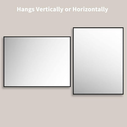 LOAAO 48"X36" Black Rectangle Bathroom Mirror Wall, Matte Black Aluminum Alloy Frame, Tempered Glass, Hangs Vertically or Horizontally, Easy to Install