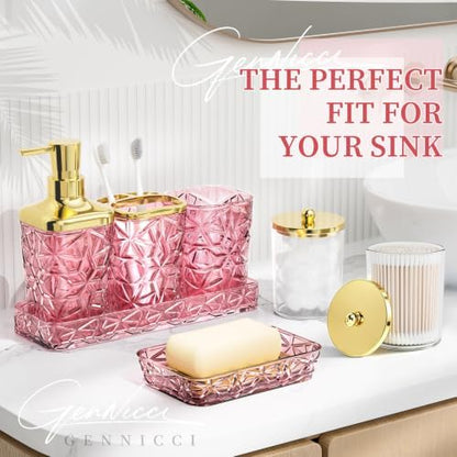 Pink Bathroom Accessories 7 Pcs, Pink Bathroom Set, Acrylic Soap Dispenser and Toothbrush Holder Set, Qtip Holder Set, Bathroom Sink Set, Gift for Home Apartment