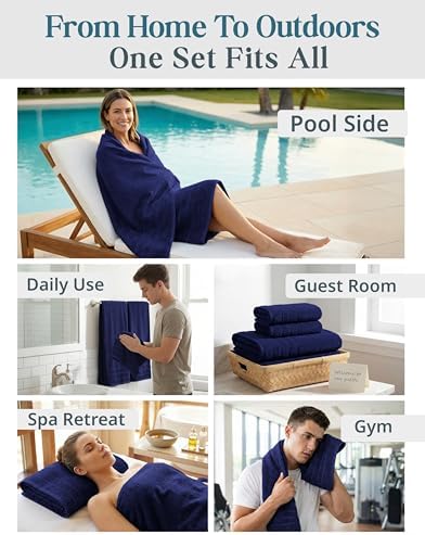 Casa Platino Towel Set for Bathroom Soft Absorbent Quick Dry 8 Piece - Navy