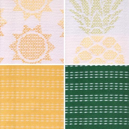 Ritz 4-Piece Kitchen Towel Set, Jacquard Pineapple & Sun Toss Prints with Yellow & Pine Green Textured Terry, Highly Absorbent Cotton Blend, 16" x 26", Tropical Summer Kitchen Decor