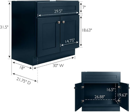 Design House Brookings Bathroom Vanity, 30", Dark Night | Adjustable Hinges, Freestanding, Contemporary/Modern, Wood, Bath, 215442