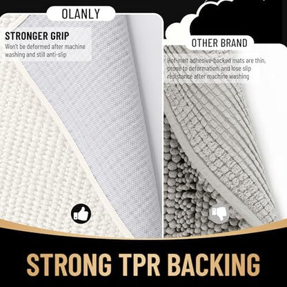 OLANLY Thick Chenille Bathroom Runner Rugs 59x20, Absorbent Bath Mat, Ivory