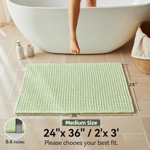 Triohero Waffle Bath Mat, Boho Bathroom Rugs Non Slip Washable, Ultra Soft Super Absorbent Quick Dry Farmhouse Bathroom Decor, 24" x 36", Pale Green