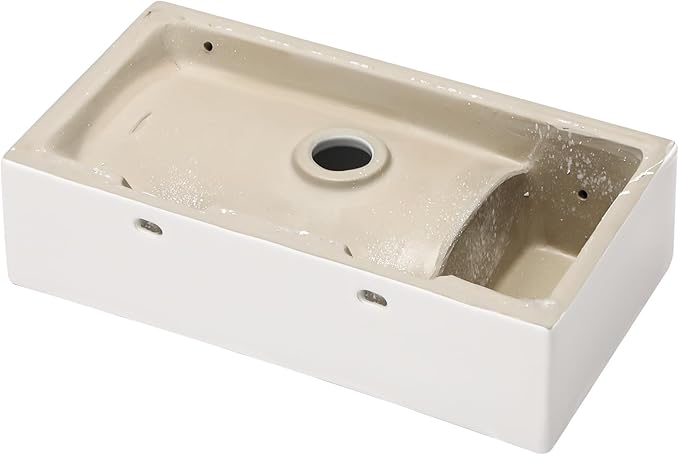 Small Bathroom Sink - 18"x10" Wall Mount Rectangular Ceramic Vessel Sink White Porcelain Floating Vanity Sink for Tiny Bathrooms with Faucet & Drain Combo (Right Hand Bowl Options)