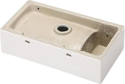Small Bathroom Sink - 18"x10" Wall Mount Rectangular Ceramic Vessel Sink White Porcelain Floating Vanity Sink for Tiny Bathrooms with Faucet & Drain Combo (Right Hand Bowl Options)