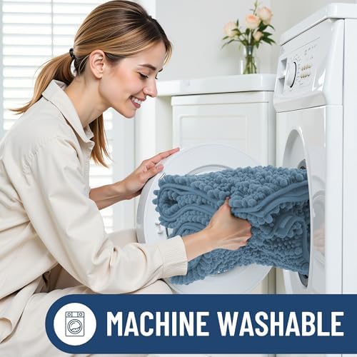 Smiry Bathroom Rugs 47X20, Extra Soft Rubber Backing Chenille Bath Mats