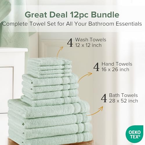 Comfort Spaces 12 Pc Towel Set, 100% Cotton Zero Twist, Seafoam Green