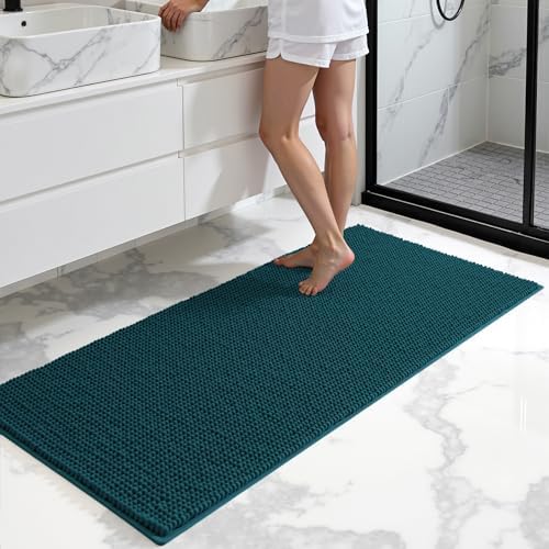 SUBRTEX Bathroom Rugs, 24" x 44" Chenille Bath Rug Soft Short Plush Bath Mat Soft Shower Mat Water Absorbent Shower Mat Quick Dry Machine Washable, Teal