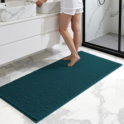 SUBRTEX Bathroom Rugs, 24" x 44" Chenille Bath Rug Soft Short Plush Bath Mat Soft Shower Mat Water Absorbent Shower Mat Quick Dry Machine Washable, Teal