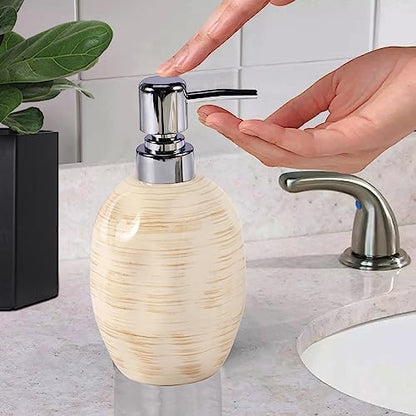 Bathroom Accessory Set of 3, Ceramic Bathroom Accessories Complete -Toothbrush Holders, Soap Dispenser, Soap Dish, Rustic Boho Bathroom Decor, Farmhouse Bathroom Organizer for Countertop