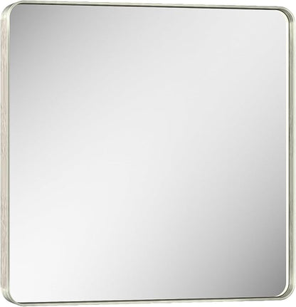 Keonjinn 30 x 30 Inch Brushed Nickel Bathroom Mirrors for Over Sink | HD Tempered Glass, Silver Vanity Mirror, Rust-Resistant Aluminum Frame, Rounded Rectangle, French Cleat Mount, Home Décor