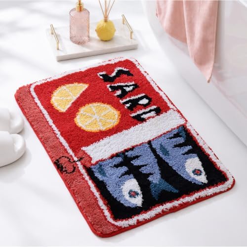 TRUEDAYS Sardine Bath Mat, Cute Bath Rugs for Bathroom 20x30 Inch, Red
