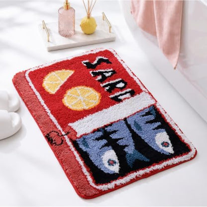 TRUEDAYS Sardine Bath Mat, Cute Bath Rugs for Bathroom 20x30 Inch, Red