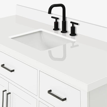 ARIEL Hepburn 60-inch Bathroom Vanity with Sink,Solid Wood, 1.5-inch Pure White Quartz Countertop & Backsplash, Single Rectangular Porcelain Sink, 2 Soft Closing Doors, 9 Dovetail Drawers, White