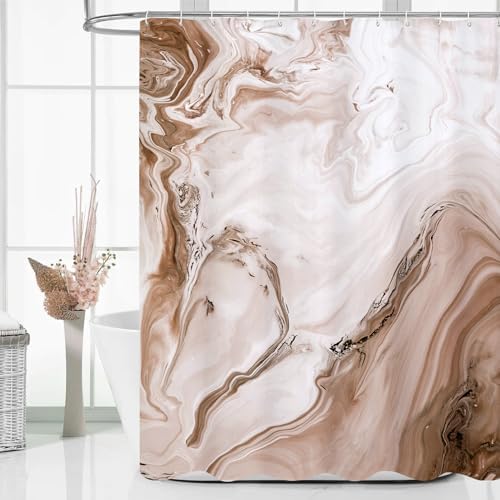 Brown Marble Fabric Shower Curtain, Abstract Watercolor, 72 x 72 Inches