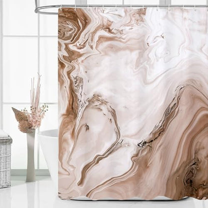 Brown Marble Fabric Shower Curtain, Abstract Watercolor, 72 x 72 Inches