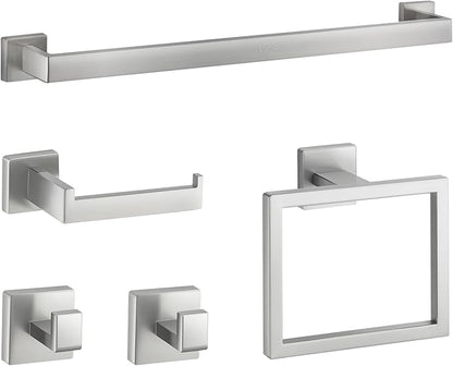 VEVOR Brushed Nickel Bathroom Hardware Set, 5 Pieces Bathroom Accessories Set, Stainless Steel 24 inch Towel Bar, Towel Rack, 2 Robe Towel Hooks, Toilet Paper Holder for Bath Room, Wall Mounted