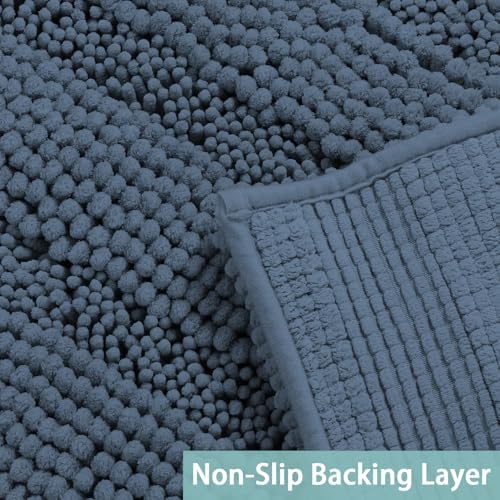 Turquoize Bathroom Rug 20"x32", Absorbent Chenille Bath Rug, Blue Indigo