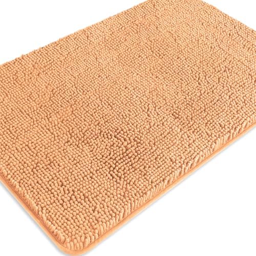 Peach Bathroom Rugs – Absorbent and Washable Bath Mat, Non-Slip, Thick Soft Chenille Bath Rugs for Bathroom Floor, Shower, Sink - 24" x 36"