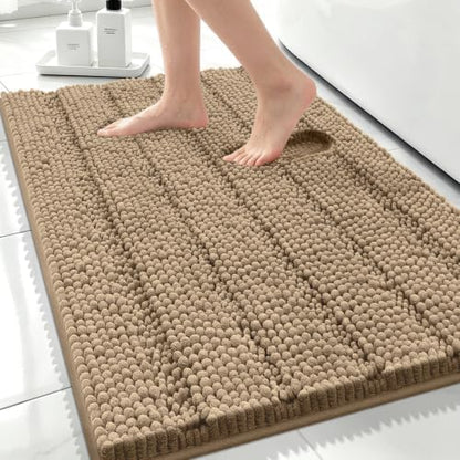 Bcoimo Bath Rug Mat,30x20 Chenille Non Slip Tan Bathroom Floor Shower Mats
