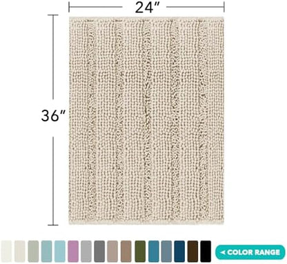 Turquoize Bathroom Rug 24"x36", Soft Absorbent Chenille Bath Rug, Fog